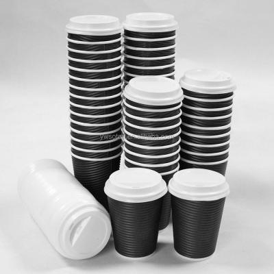 China 100% Eco-Friendly Disposable Insulated Ripple Paper Hot Coffee Cups With Lid for sale