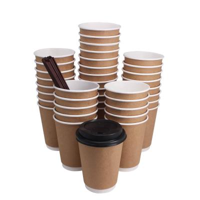 China Eco-Friendly Disposable Stored Biodegradable Compostable PLA Cups With Lids Stirrers Wrapping Paper Hot Coffee Cups PLA, Disposable Paper Drink Cups for sale