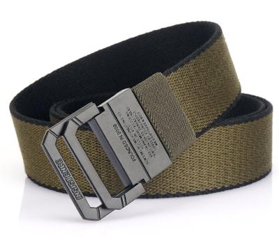 China Fashion.Casual 2021 New Double Ring Circle Canvas Black Simple Casual Weaving Belt Men's Leather Belt Stripes for sale