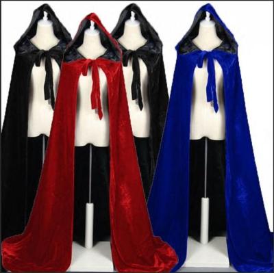 China Polyester 2022 Yuan cos Long Velvet Cloak cosplay factory sells Halloween double neckline lace-up hooded ponchos  cloak for sale