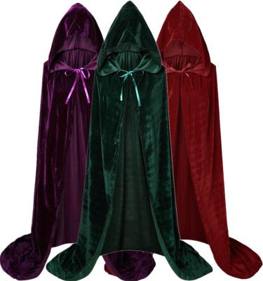 China Cloak 2022 Mid-century Velvet Cape Velvet long style hooded lace-up coat White black red Burgundy cape for sale