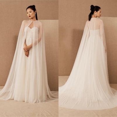 China Net 2022 Wholesale marfil nupcial suave tul exquisito boda capa de Bolero para novia nupcial abrigo chaqueta white net cape shawl for sale