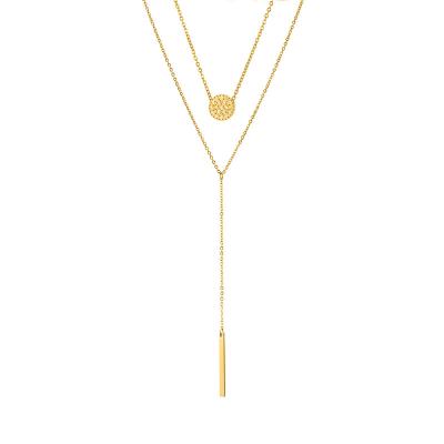 China eManco Factory Sale FASHIONABLE Vertical Bar Around Zircon Pendant Chain Necklace Set 316L Stainless Steel Necklace for sale