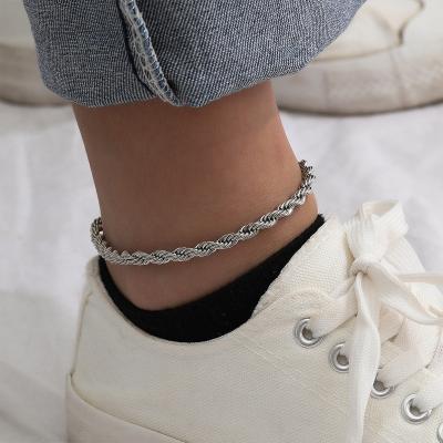 China TRENDY eManco Not Tarnish 14K Gold Plated Titanium Stainless Steel Women Anklet Rope Chain Fashion Jewelry for sale