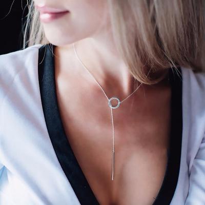 China FASHIONABLE eManco INS Circle Hot Bar Y Shape Stick Pendant Necklace Women Minimalist Stainless Steel Jewelry for sale