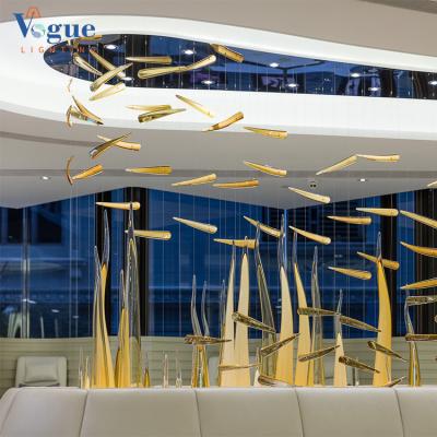 China Modern Factory Customized Handmade Luxury Glass Pendant Light Hotel Lobby Decoration Modern Gold Chandelier for sale