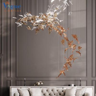 China Modern Wholesale Handmade Glass Type Modern Decoration Hotel Pendant Light Lobby Ceiling Maple Leaf Chandelier for sale