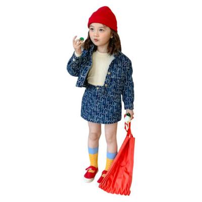 China 2021 Spring Casual Style Children's Modern Clothing Set Cute New Design Toddler Girls Print Denim Outfits for sale