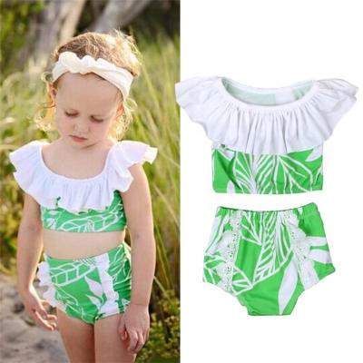 China Breathable Summer Swimsuit Baby Off The Shoulder 2pcs Beach Girls Swimwear for sale