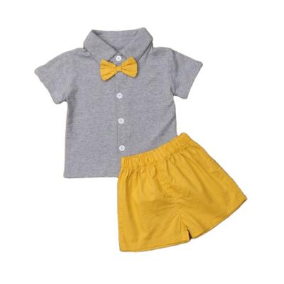 China Baby Boy Outfits Gentleman Style Casual Bowtie Shirt And Yellow Shorts 2pcs Sets Formal Fashionable Kids Summer Wear 2021 for sale