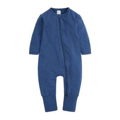 China Cotton Long Sleeved Solid Color Baby Clothes Romper Infants Cotton Zipper Newborn Jumpsuit For Babies for sale