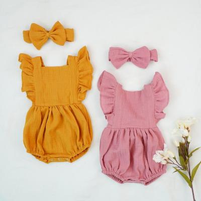 China Cute Short Sleeve Baby Clothes Jumpsuits Plain Baby Romper Newborn Baby Clothes With Headband for sale