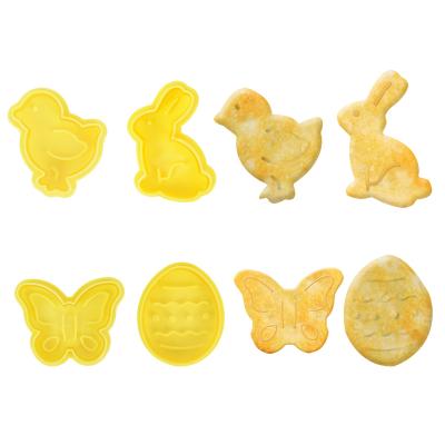 China Viable 3D Fondant Pastry Cake Decorating Bunny Pattern Plastic Cartoon Egg Cookie Cutter Set Of Tools 4pcs Easter for sale