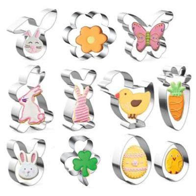 China 11 Pcs Sustainable Easter Cake Baking Cookie Molds Rabbit Shape Cookie Molds Stainless Steel Cookie Cutter for sale