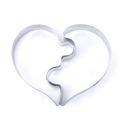 China Sustainable 2 Pcs Romantic Cookie Molds Funny Love Wedding Puzzles Heart Shaped Cookie Stamp Cookie Cutter Set for sale