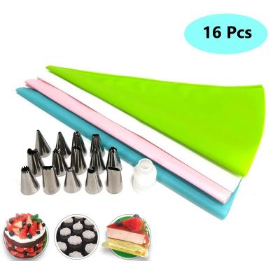 China Sustainable Hot Selling 16pcs Baking and Baking Icing Confectionery Sets Converter Pastry Tools Nozzles Pissing Pissing Bag for sale