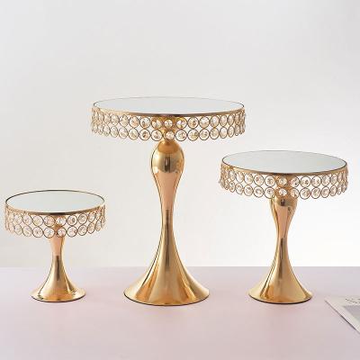 China Viable Hot Selling Crystal Mirror Cake Stand Party Birthday Dessert Display Rack Wedding Gold Cake Stand for sale