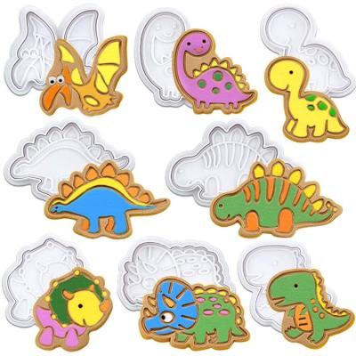 China 8pcs/set Cartoon 3D Cookie Cutters Cookie Shape Plastic Viable Stamp Kitchen Cookie Cutters Dinosaur Baking Mold for sale