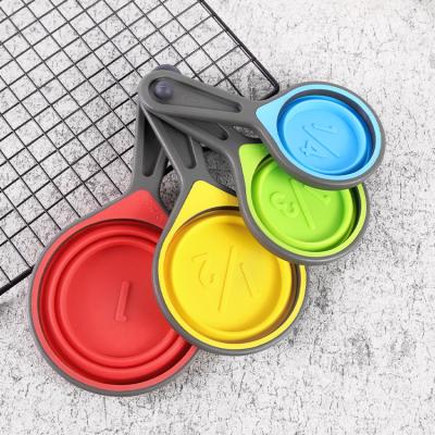 China Customized Viable Colorful BPA Free Space Saving Silicone Measuring Cups And Spoons Collapsible Set for sale