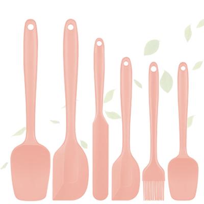 China Sustainable Heat Resistant Pink Silicone Spatula Set 6 Pieces Non Stick Cooking Tools Silicone Kitchen Baking Cookware Set for sale