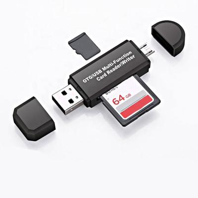 China Hot Selling ABS USB 2.0 3 in 1 Micro USB OTG Card Reader Compatible-SD TF Multi Card Reader Writer For Mobile Phone Tablet for sale