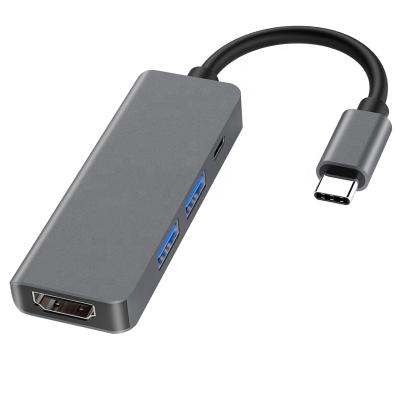 China Aluminum+pvc cantell 4 in 1usb hub 3.0 hdtv+pd charging usb-c docking type c hub for laptop for sale