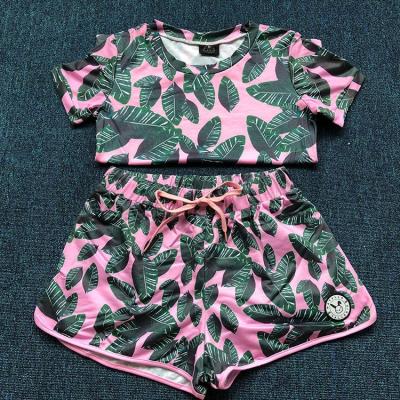 China 3D Printed Girls Casual Two Piece Sets Fashionable Drawstring Waist Short Sleeve Sports Sets for sale