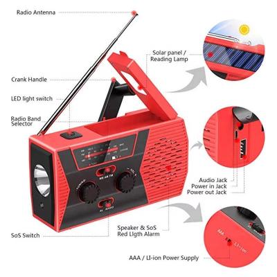 China PORTABLE Solar Panel Radio Hand Crank Operated Multifunction Radio Outdoor Waterproof Flashlight Emergency Hand Crank Radio for sale