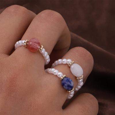 China New Arrival Fashionable High Quality Irregular Stone Pearl Elastic Ring for sale