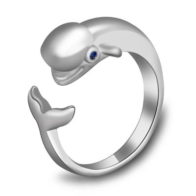 China Fashion 925 Sterling Silver Jewelry Blue Eyes Whale Fish Crystal Opening Rings for sale