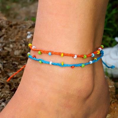 China BOHEMIA New Arrival Wax Anklet Brace Waterproof Rope Woven Set, Boho Style Seed Beads Beaded Anklet Bracelet for sale