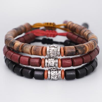 China Six Character Tibetan Ethnic Tiger Eye Bracelet Handmade Adjustable Charms Beaded Rope Bracelet Bangle For Women Men Jewelry for sale