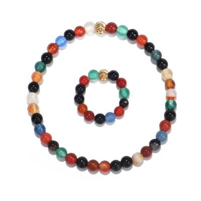 China New Style BOHEMIA Colorful Stone Cooper Stone Bracelet Bead Charm Natural Yoga Stone Bracelet Set For Women for sale