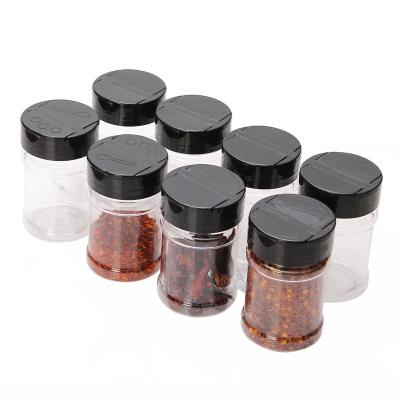 China Empty Clear Cooking Salt Bottle Pepper Seasoning Powder Shaker Chilli Container With Plastic Fin Cap Pet Spice Jar for sale