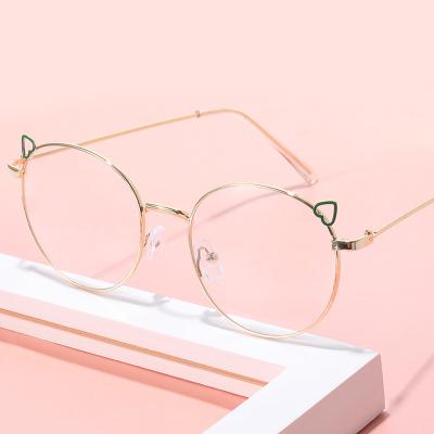 China OPTICAL FRAME Light Oversized Round Glasses For Women Vintage Alloy Cat Eye Eyewear Female Clear Glass Shades for sale