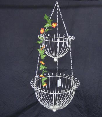 China home & Garden Decoration Display 2 Tier White Flower Iron Metal Wall Hanging Planter for sale