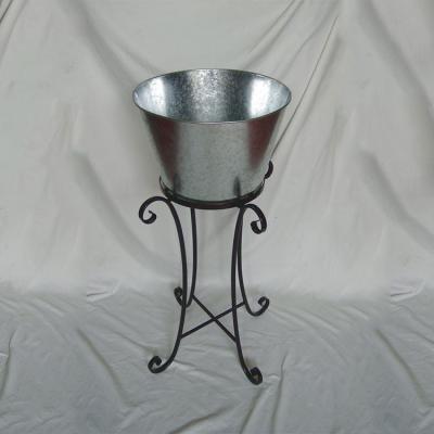 China Viable Embossed Logo Champagne Beer Galvanized Metal Ice Bucket With Stand for sale