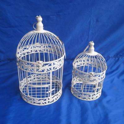 China Cheap Price Sustainable White Round Decorative Vintage Metal Hanging Birdcage With Stand for sale