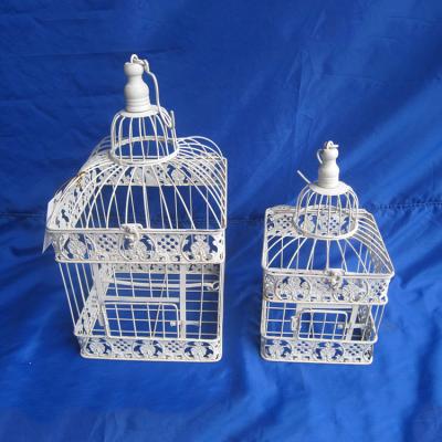 China White Square Sustainable Iron Hanging Cage Decorative Metal Flower Vintage Luxury Bird Cages for sale