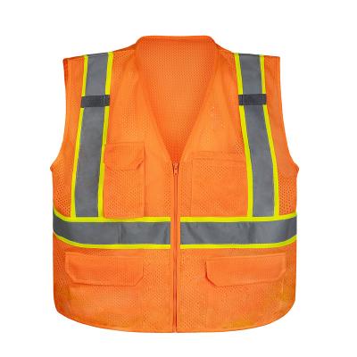 China 100% Custom Made Reflective Safety Vest Polyester Mesh Polyester Mesh High Visibility Muti-Pockets Reflective Vest With Zipper Closure for sale