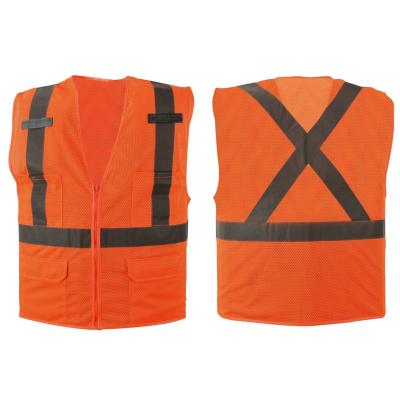 China Breathable Safety Vest High Visibility Mesh Orange Safety Vest With Increased Reflective Zipper Closure for sale