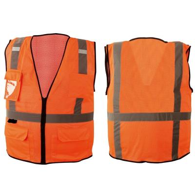 China Breathable Mesh Orange Safety Vest With High Visibility Safety Vest Muti-pockets Black Increased Reflective Zipper Closure for sale