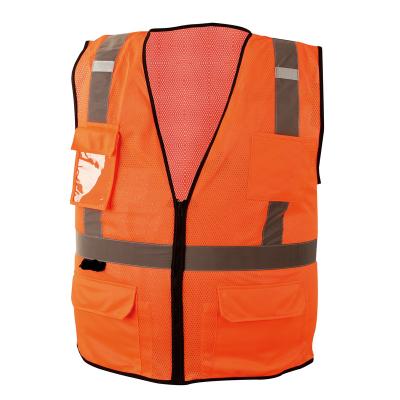 China Muti-pockets Breathable High Visibility Reflective Mesh Orange Safety Vest With Safety Vest Black Zipper Zipper for sale