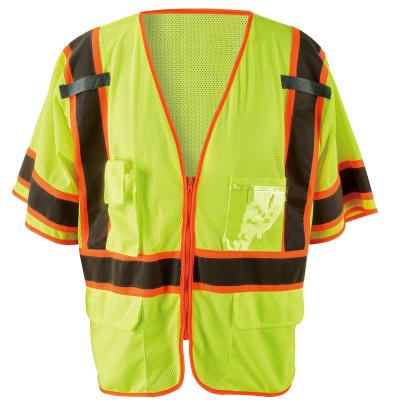 China Comfortable ANSI Class 3 Polyester Mesh Safety Vest High Visibility T-Shirt Increased Safety Vest Two Tone With Orange Zipper Closure for sale