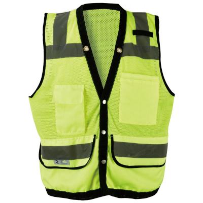 China Comfortable Polyester Mesh High Visibility Safety Vest ANSI Class 2 Yellow Increased Safety Vest For Surveyors With Button Closure for sale