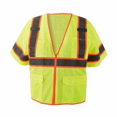 China Breathable Safety T-shirt OEM Factory ANSI Class 3 High Visibility Safety Vest Two Tone Multiple Pockets With Zipper For Construction for sale