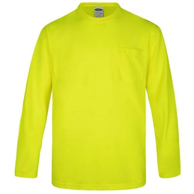 China Bird-eye Polyester Yellow Round Neck Pocket Hi Strength Breathable Shirt Long Sleeve One Mesh Reflective Shirt Men Workwear With Custom Logo for sale