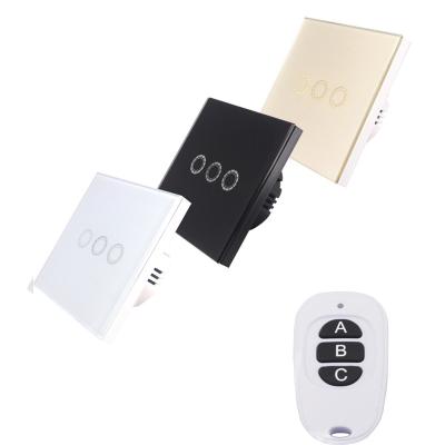 China Lights Switch RF433MHz Wireless Remote Control Switch RF433MHz Touch Tempered Glass Three Way Panel Flame Retardant Shell for sale