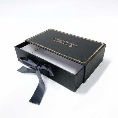 China Recyclable Fancy Black Sliding Matte Drawer Gift Box Cardboard Jewelry Storage Box With Custom Logo Print for sale