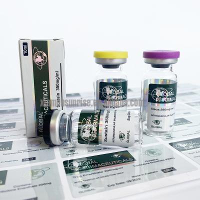 China Hologram foil test c 200mg pharma holographic labels and box 10ml custom vial label sticker for sale